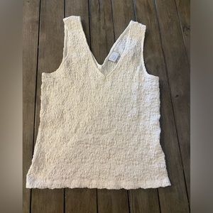 Smocked White V Neck Basic Tank Top